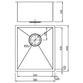 ACL Rosa 380mm x 440mm Single Bowl Sink Above Counter / Undermount